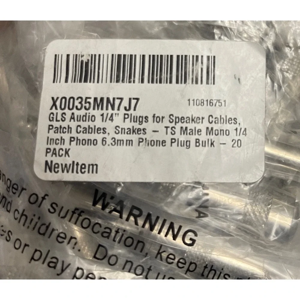 GLS Audio 1/4 Inch TS‎ Mono Cable Mount Plugs 20 Pack Silver Metal Male 6.3 mm